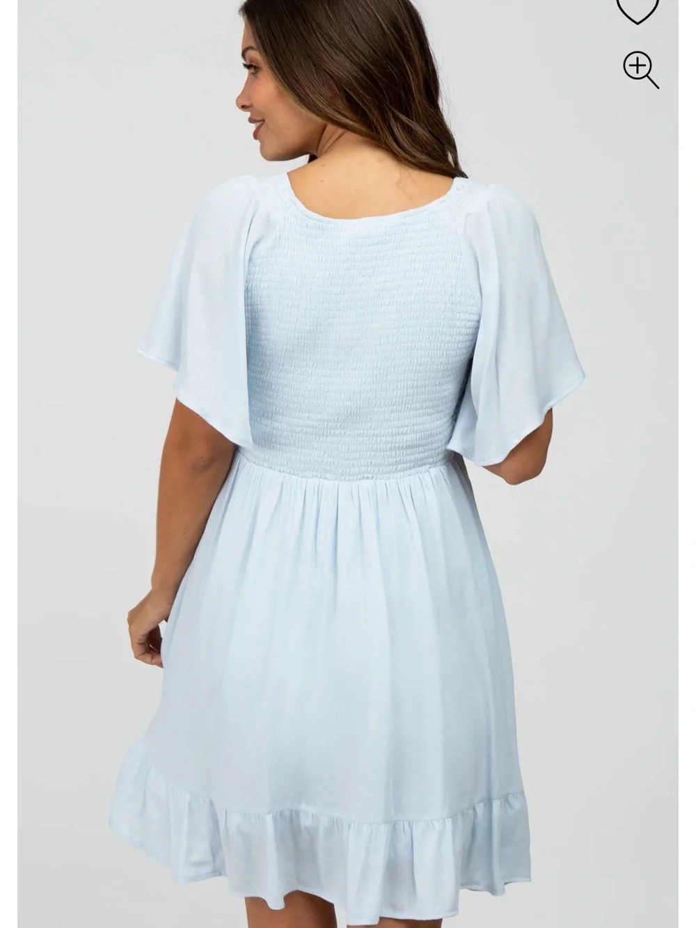 Light Blue Smocked Front Ruffle Hem Maternity Dress - Picture 3 of 6
